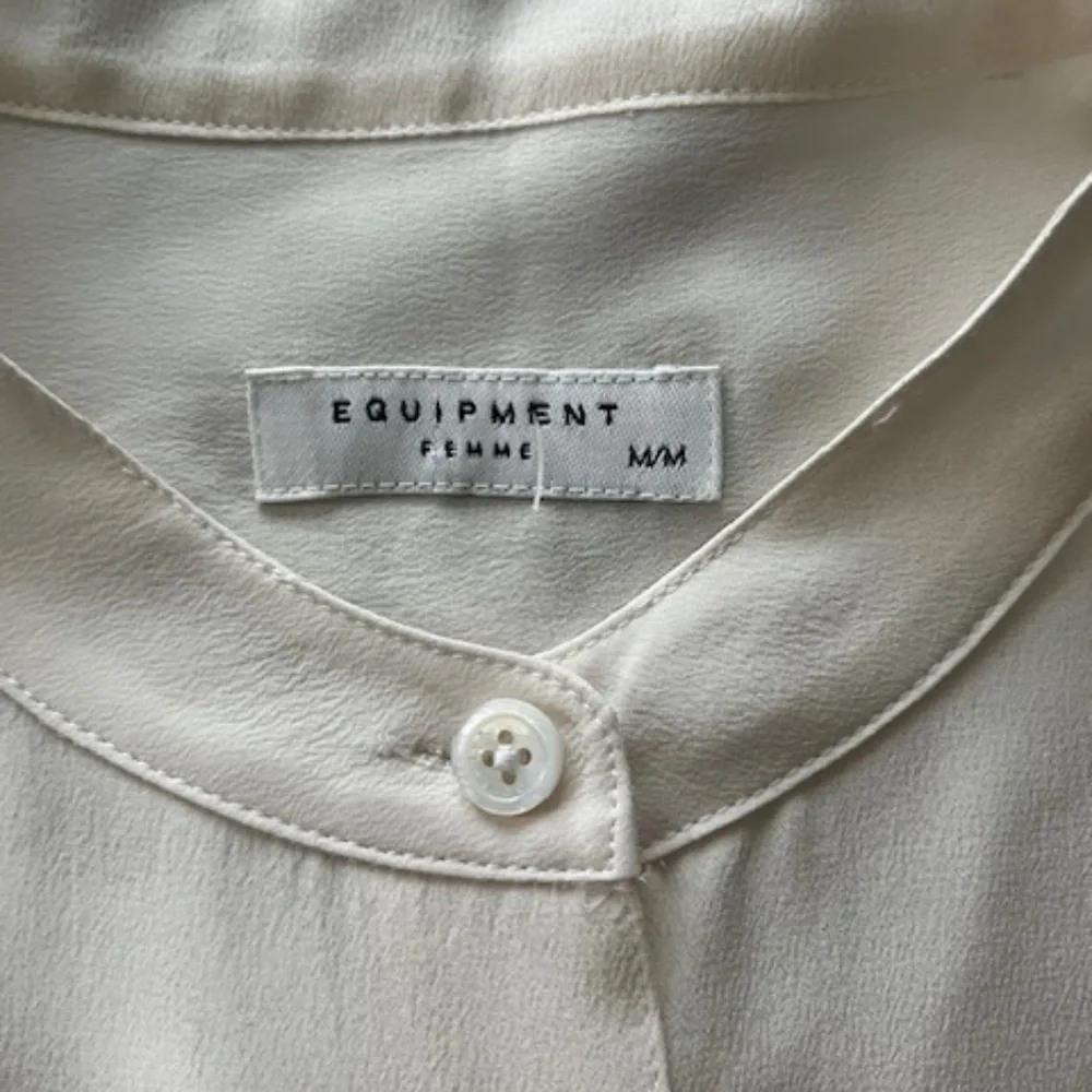 Equipment Femme Cream Silk Oversized Tuxedo Tunic Blouse Sz M Office Minimalist - Picture 3 of 8